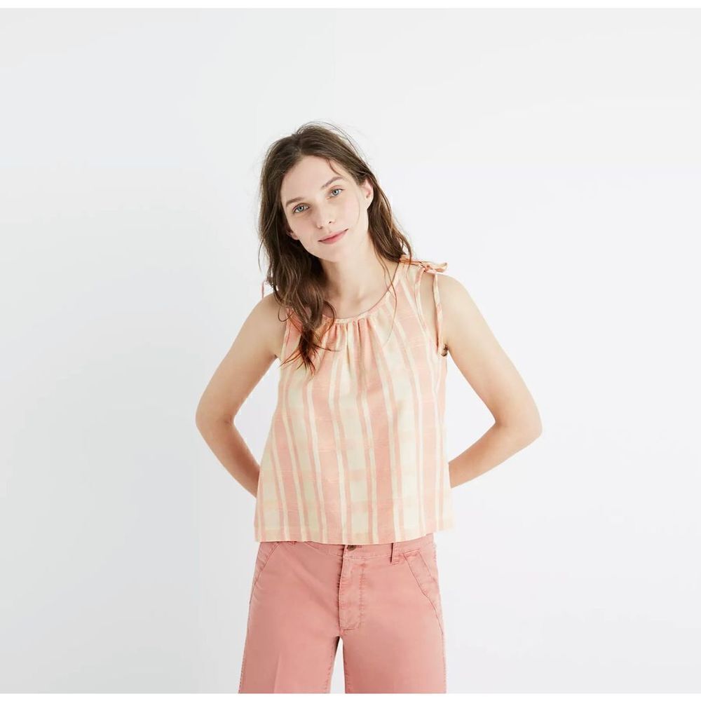 Madewell 100% Cotton Crop Swing Tank Top in Petal Plaid - Medium
